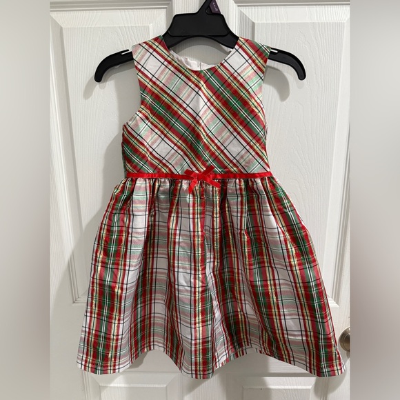 Bonnie Jean Festive Plaid Dress with Vibrant Red Accent - Picture 1 of 4
